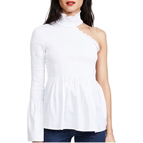 A.L.C. Cossette Mock Neck One Shoulder Poplin Blouse - Picture 2 of 9